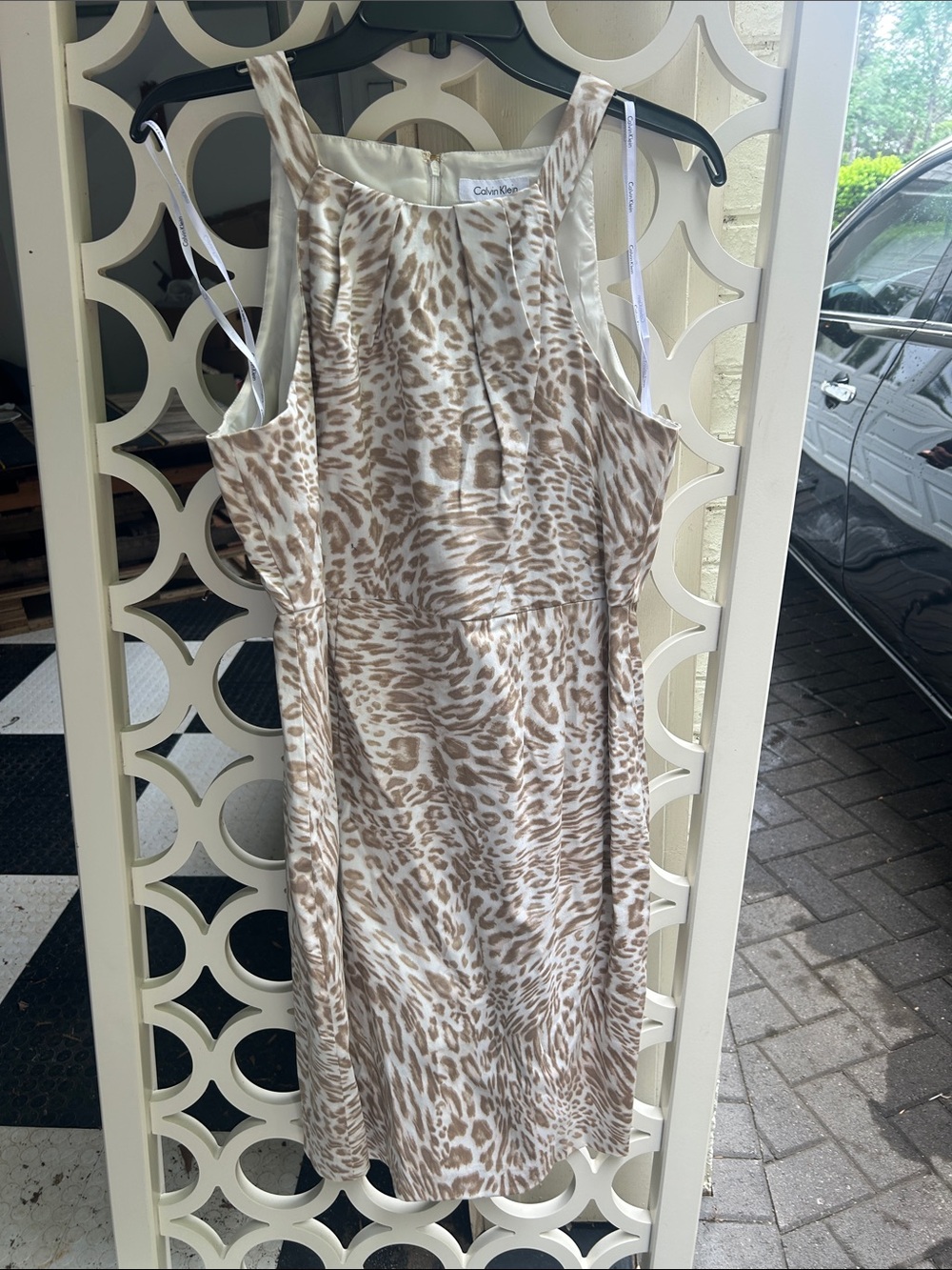 Calvin Klein Cream and Brown Leopard Print Maxi Dress